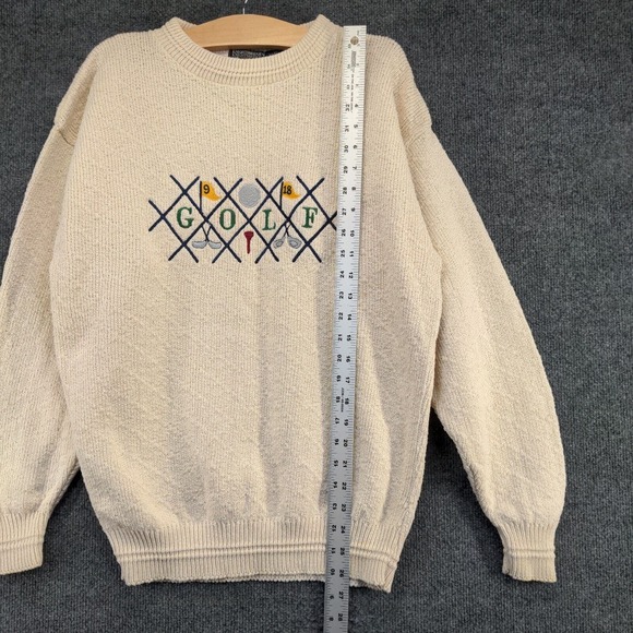 Knights Bridge Men's Spell Out Golf Sweater Cream Medium Embroidered Pullover - Picture 12 of 14